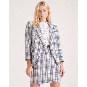 $695 Veronica Beard Empire Plaid Linen Double-breasted Dickey Jacket Blazer 2